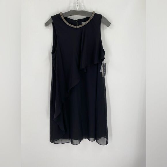 SLNY Fashions Black Layered Sleeveless Sheath Dress Mini Cocktail size 12 - Picture 1 of 3